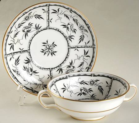 Bamboo Black Footed Cream Soup Bowl & Saucer Set