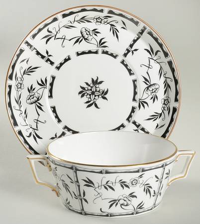 Bamboo Black Flat Cream Soup Bowl & Saucer Set
