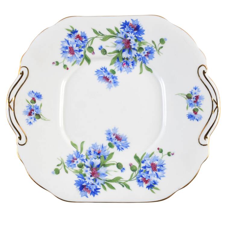 Cornflower Blue Square Handled Cake Plate