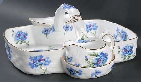 Cornflower Blue Strawberry Basket W/Creamer & Open Sugar