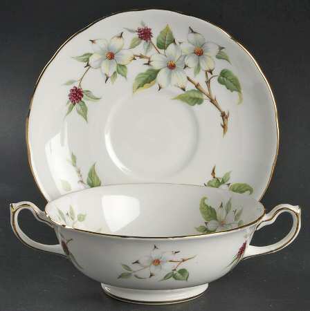 Dogwood Blossom Footed Cream Soup Bowl & Saucer Set