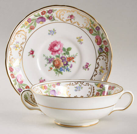 Dresden Sprays Footed Cream Soup Bowl & Saucer Set