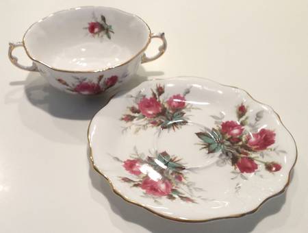 Grandmother's Rose Flat Cream Soup Bowl & Saucer Set