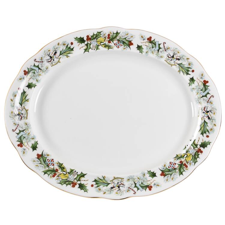 Christmas Holly 14" Oval Serving Platter