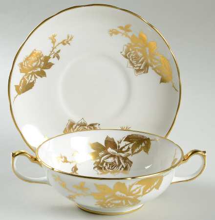 Hammersley Rose Footed Cream Soup Bowl & Saucer Set