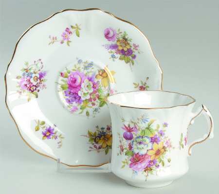 Howard Sprays (Scalloped, Embossed) Flat Cup & Saucer Set