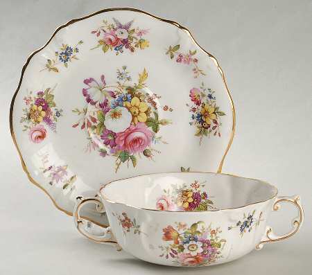 Howard Sprays (Scalloped, Embossed) Flat Cream Soup Bowl & Saucer Set