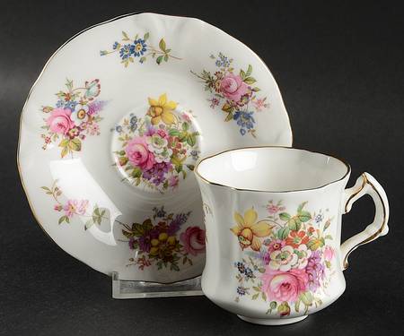 Howard Sprays (Scalloped, Embossed) Flat Cup & Saucer Set