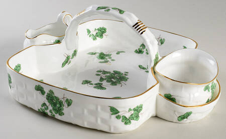 Lucky Shamrock (Embossed Scrolls) Strawberry Basket W/Creamer & Open Sugar
