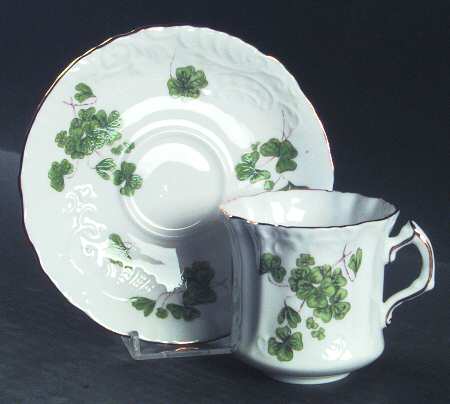 Lucky Shamrock (Embossed Scrolls) Flat Cup & Saucer Set