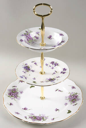 Victorian Violets 11 1/4"  2 Tier Footed Serving Tray (DP,SP,FR) HC