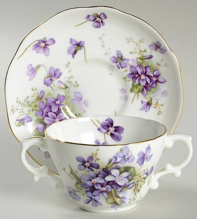 Victorian Violets Flat Bouillon Cup & Saucer