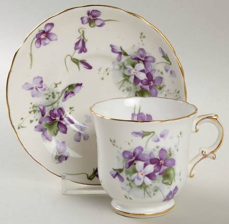 Victorian Violets Footed Demitasse Cup & Saucer Set