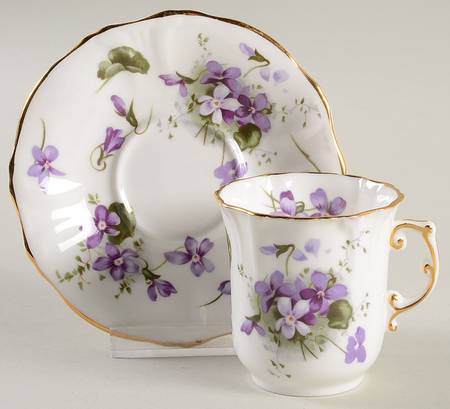 Victorian Violets Flat Demitasse Cup & Saucer Set