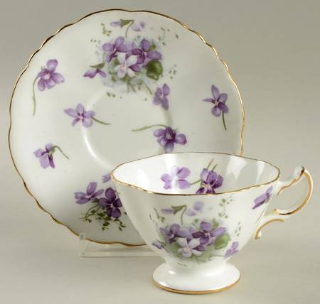 Victorian Violets Footed Demitasse Cup & Saucer Set