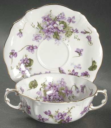 Victorian Violets Flat Cream Soup Bowl & Saucer Set