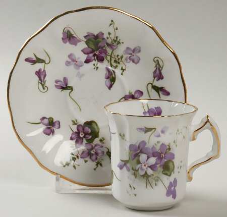 Victorian Violets Footed Demitasse Cup & Saucer Set