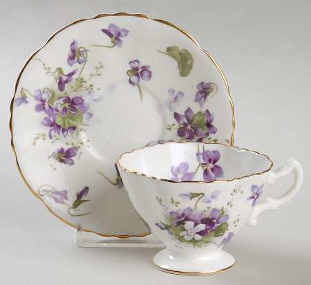 Victorian Violets Footed Demitasse Cup & Saucer Set