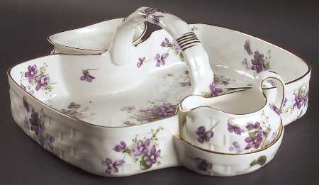 Victorian Violets Strawberry Basket W/Creamer & Open Sugar