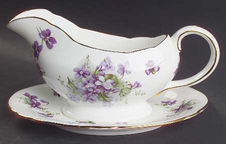 Victorian Violets Gravy Boat with Attached Underplate