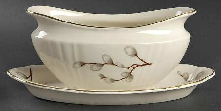 Pussy Willow Gravy Boat with Attached Underplate
