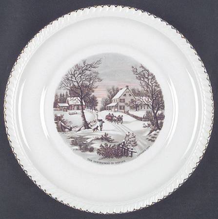 Currier & Ives (No Gold Inner Band) Dinner Plate