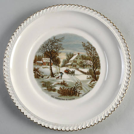 Currier & Ives (No Gold Inner Band) Dinner Plate