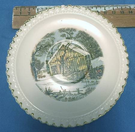 Currier & Ives (No Gold Inner Band) Saucer for Flat Cup
