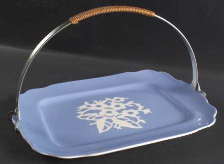 Dainty Flower Blue (Virginia) Rect Cake Tray W/Detachable Metal Handle