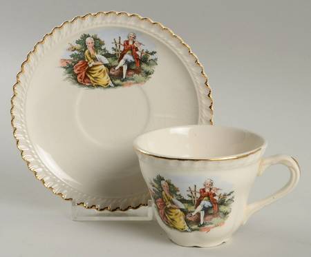 Godey Prints Flat Demitasse Cup & Saucer Set