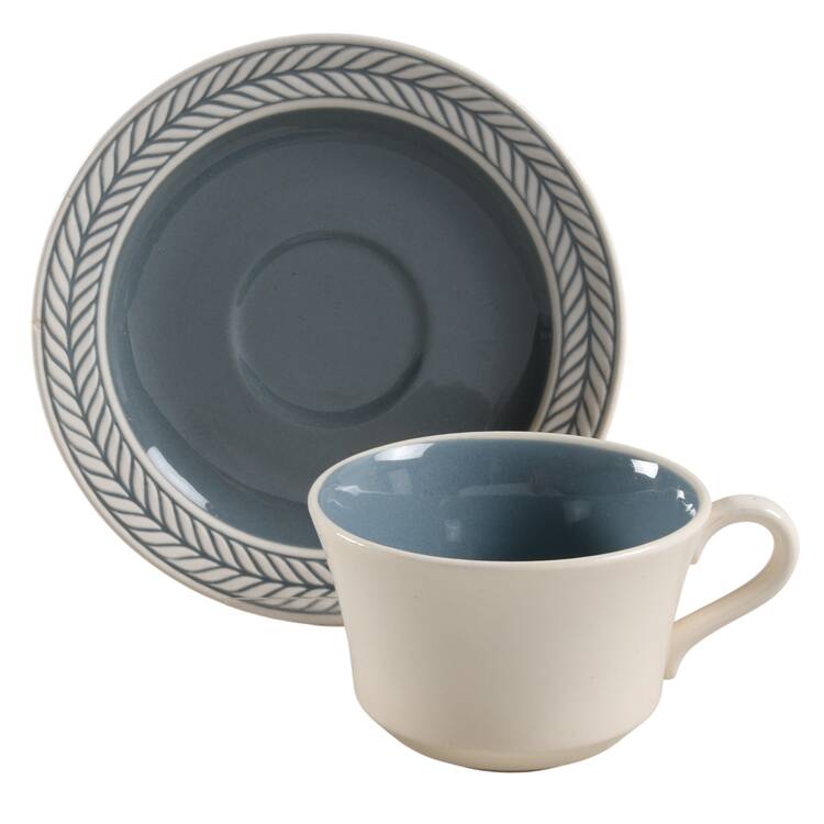 Laurelton Aqua Flat Cup & Saucer Set