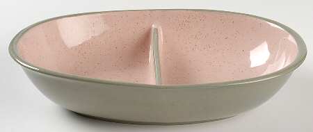 Shell Pink 10" Oval Divided Vegetable Bowl
