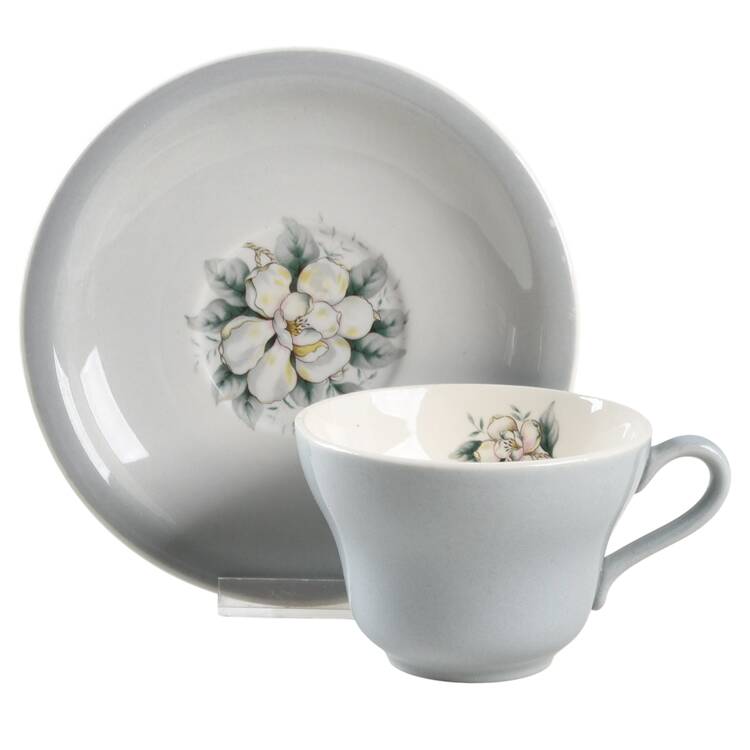 Springtime (Gray Rim) Flat Cup & Saucer Set