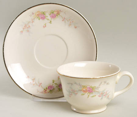 Sweetheart Rose (Tan Verge) Footed Cup & Saucer Set