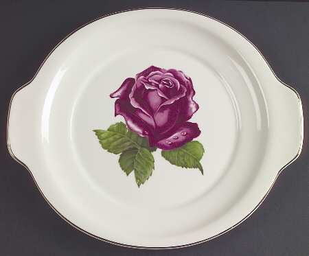 Teal Rose Handled Cake Plate
