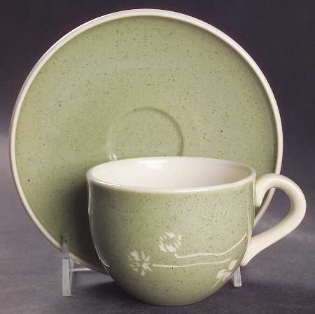 White Clover Meadow Green Flat Cup & Saucer Set