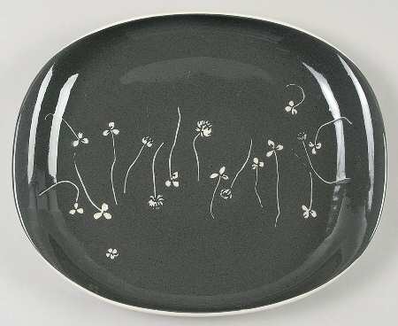 White Clover Charcoal Gray 13" Oval Serving Platter