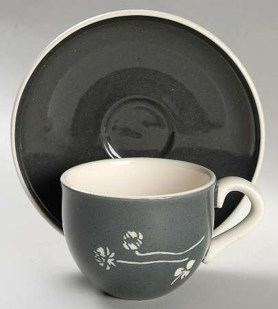 White Clover Charcoal Gray Flat Cup & Saucer Set