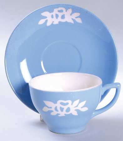 White Rose Blue Flat Cup & Saucer Set