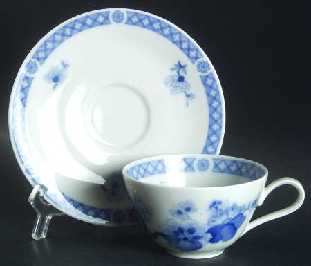 Blue Chinese Garden Flat Cup & Saucer Set