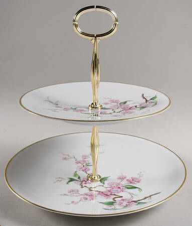 Blossomtime White 6 5/8"-10"  2 Tiered Serving Tray (Dp, Sp) HC
