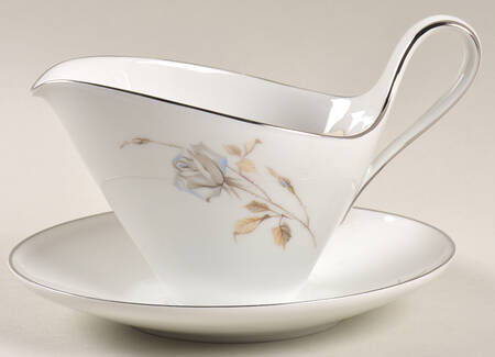 Blue Rose Gravy Boat with Attached Underplate