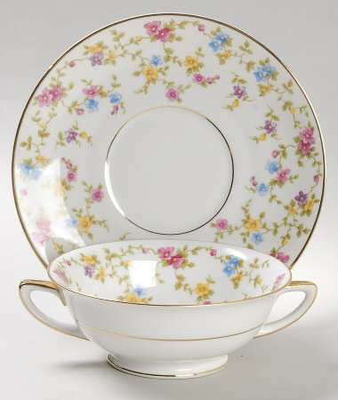 Coquette White Footed Cream Soup Bowl & Saucer Set