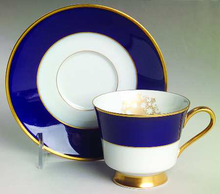 Empire (Gold Medallion, Cobalt Band, #A8977) Footed Cup & Saucer Set by Heinrich - H&C