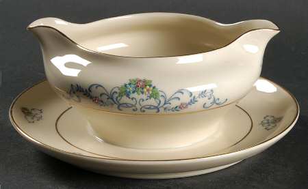 Ferndale (Older, Gold Trim) Gravy Boat with Attached Underplate