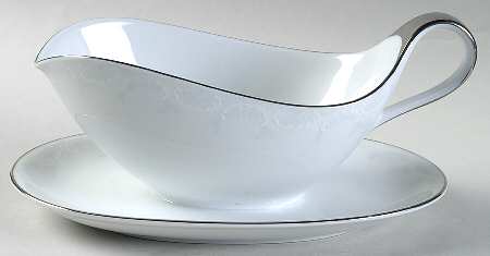 Ferndale (Newer, Platinum Trim) Gravy Boat with Attached Underplate