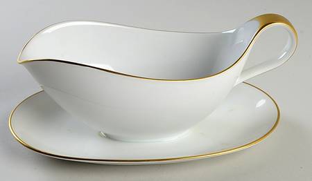 Gold Band Gravy Boat with Attached Underplate