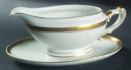 Golden Key Gravy Boat with Attached Underplate