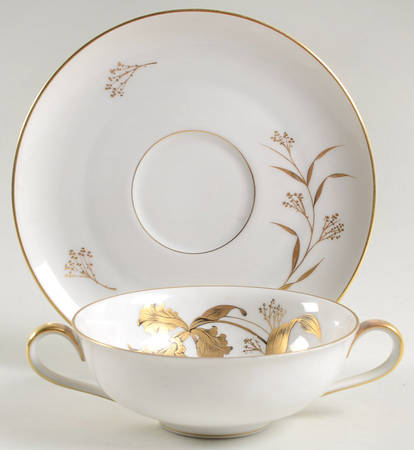 Golden Orchid Flat Cream Soup Bowl & Saucer Set by Heinrich - H&C