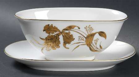 Golden Orchid Gravy Boat with Attached Underplate